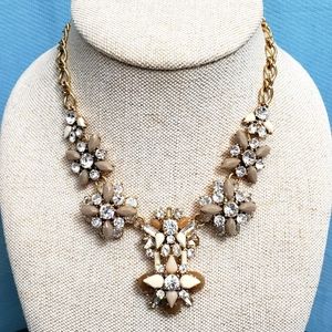 J. Crew Taupe Cream & Brown Jeweled Cluster Statement Necklace